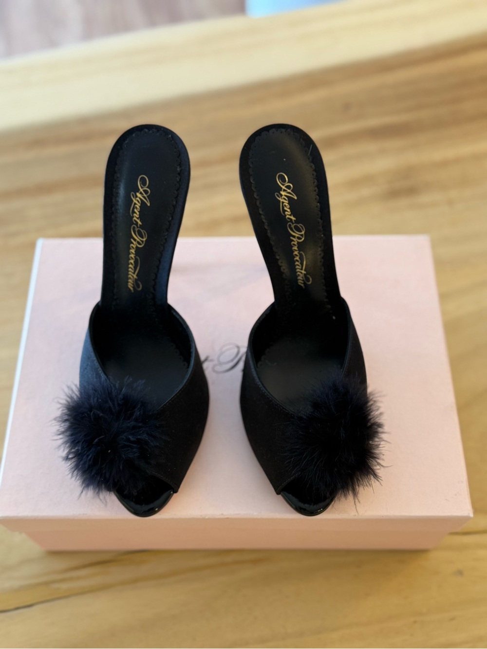 Agent Provocateur Black Feather Pom Slide Mules
